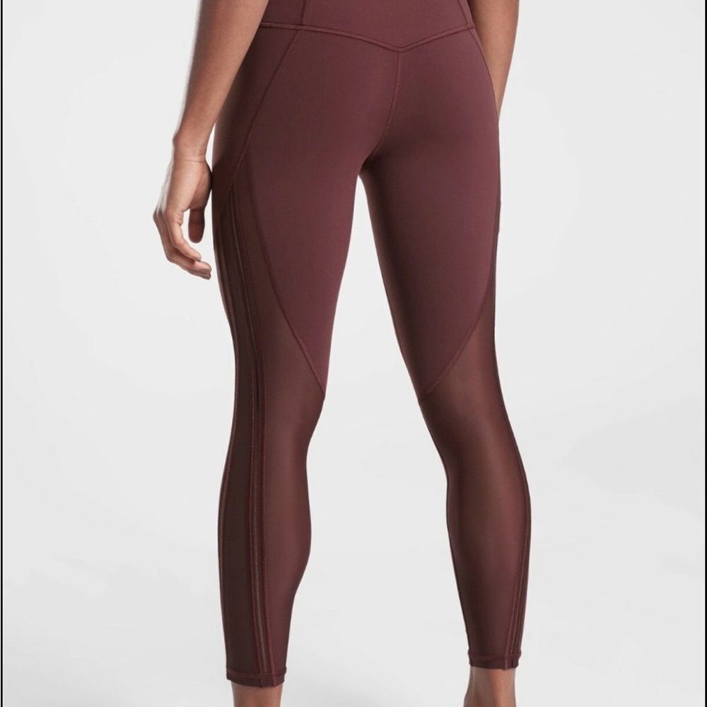 Athleta High Rise Pocket Leggings Burgundy Wine Mesh Panel XS